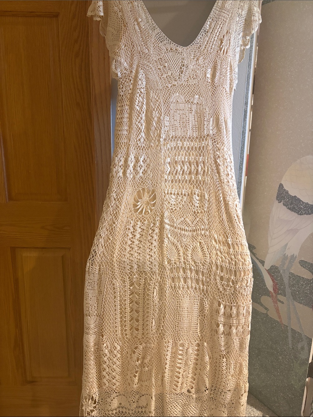 Spiegel SILK vintage Cream Crochet Maxi Dress with liner